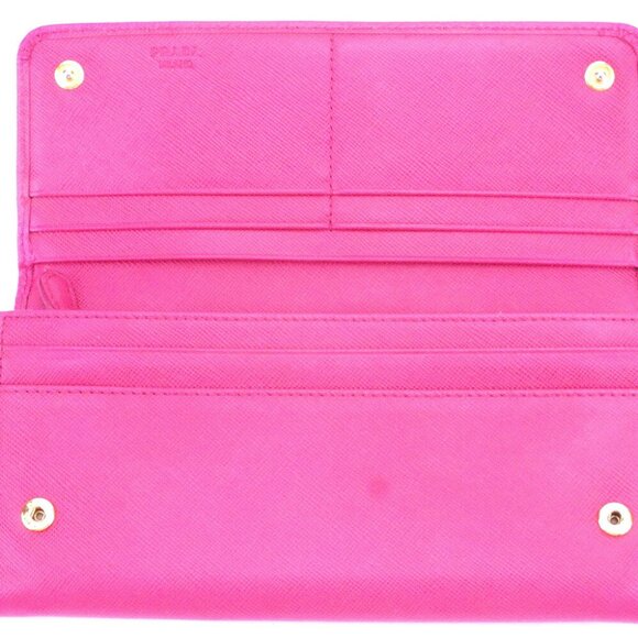 PRADA Long Wallet Logo Pink Safiano Leather Authentic - Picture 8 of 8